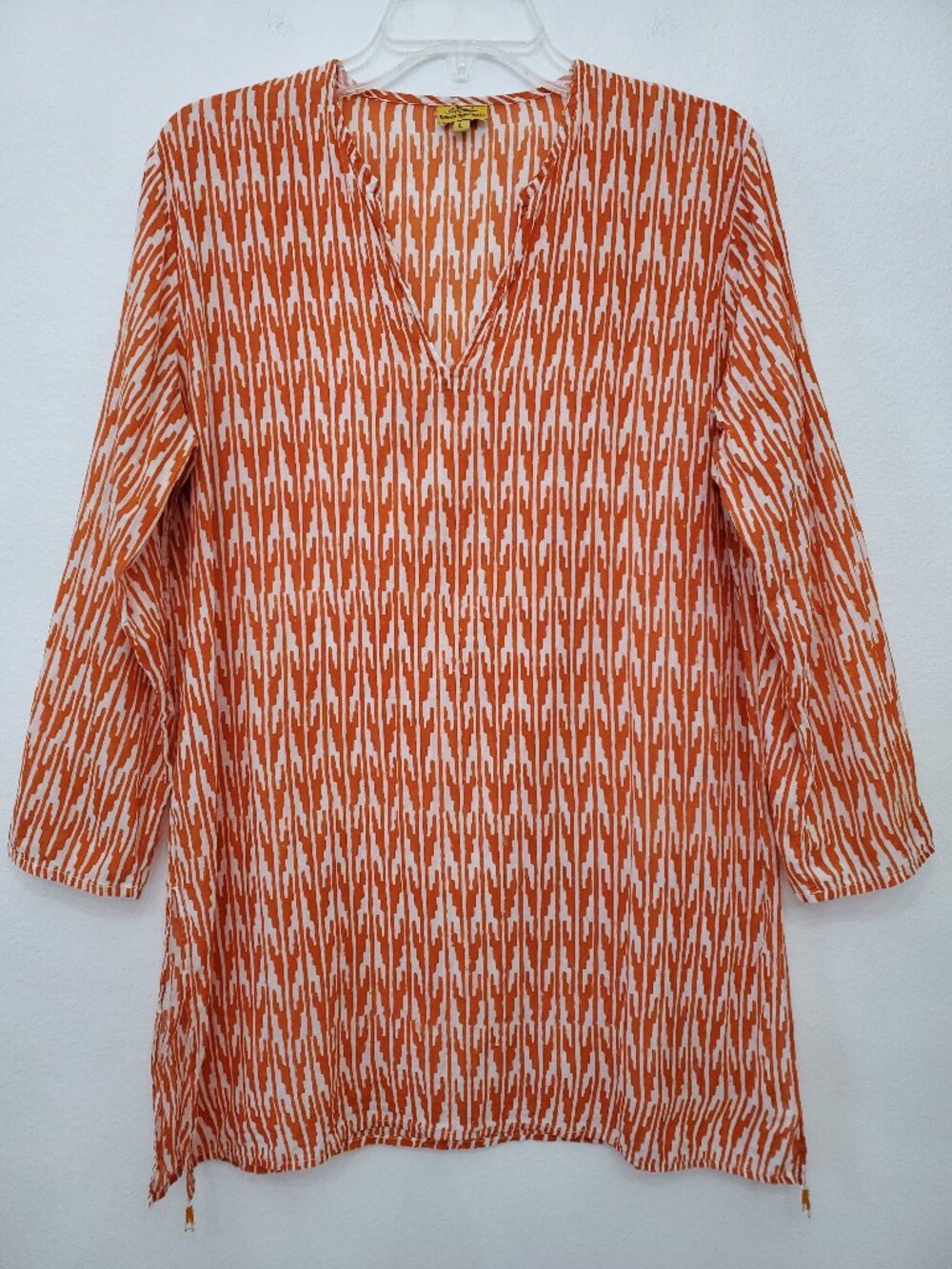 Roberta Roller Rabbit Women's Orange Abstract V-Neck 3/4 Sleeve Tunic Top